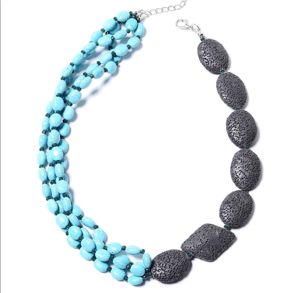 Sleeping Beauty Color Howlite&Lava Stone Necklace